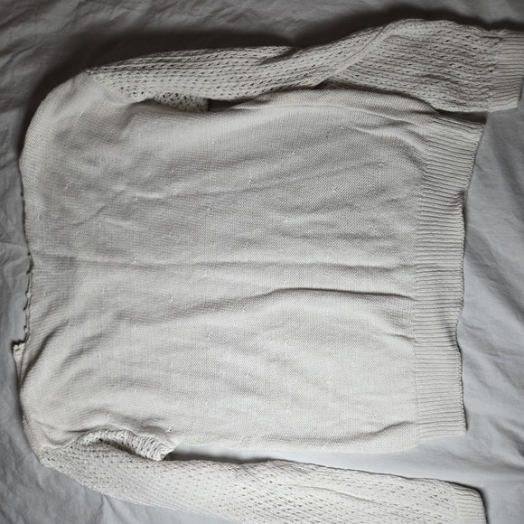 Vtg Sweater Pastel Leaves M Faux Pearls 80s 90s Unbranded - Picture 5 of 13